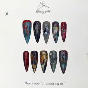 Blood Clan Anime Press-On Nails – Handmade 3D Rose & Blood Drip Nail Inspired by Dark Anime Aesthetic, Perfect Cosplay, Gift for Anime Fans
