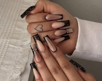 Black Midnight Ombre Press On Nails | Black Smoke Gradient Nails | Glossy Marble Nail Art | Elegant Gothic Press Ons| Franch Tip Nail Set