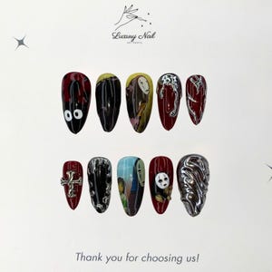 No Face Anime Nails – Spirited Away Inspired Design, 3D Cross and Mystical Black and Red for Anime Lovers and Cosplay Gift Ideas