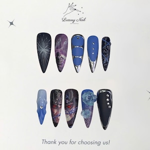 I.ta.chi Nails and Sha.rin.gan Eyes – Leaf Assassin, 3D Blue Flower and Mystic Black Inspired Design for Anitume Lovers and Gift Ideas