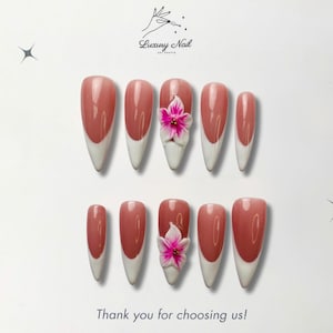 French Blossom Elegance Bridal Wedding press on nails 3D flower Gel Hand Painted Pressons Bridesmaid Nail Sets French Tips Stiletto Nails
