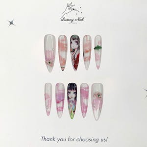 Mai.mai Anime Press On Nails – Soft Pink Handmade Nails Inspired by Gentle Anime Beauty, Cosplay Festival Style, Unique Gift for Anime Fans