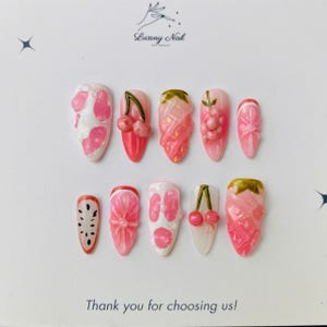 Cute Fresh Pink Fruit Nails, Fresh Grapefruit and Dragon Fruit pattern, fresh fruit for summer - Suitable for daily nail art, gift for her