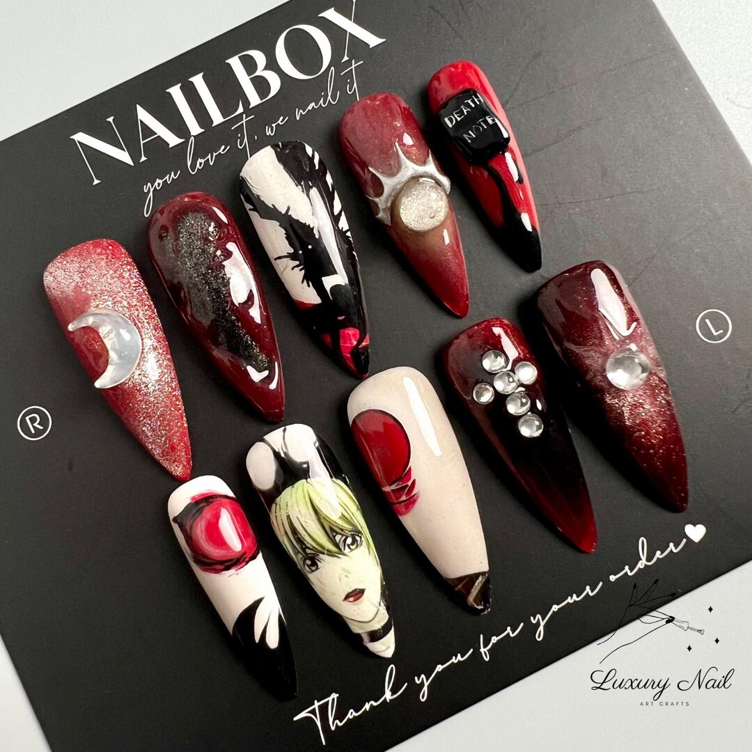 Death Note Press-on Nails / Red & Black Gothic Design With Handmade ...