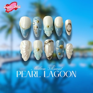 Ocean Dream Jellyfish Press On Nails | Blue Sea Fantasy Nail Art Set | 3D Shell & Starfish Nails | Handmade Ocean-Inspired Press Ons