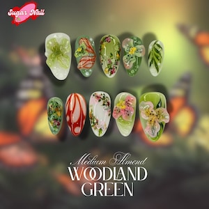 Matcha Green Fairycore Press On Nails – Handmade 3D Flower Nails with Dreamy Gel Art – Spring Holiday or Party Nail Set