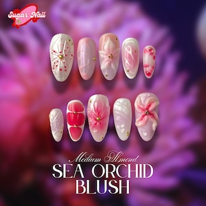 Pink Pastel Lily 3D Floral Press On Nails, Pink Ombre Medium Almond Nails, Freestyle Gel Nail Art for Wedding & Daily Elegant Looks