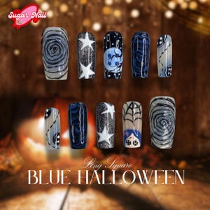 Blue Halloween Cute Nails, Simple Ghost and Pumpkin Short Press On Nails, Kawaii Acrylic Nail Art for Holiday, Party, Halloween Gifts Nail