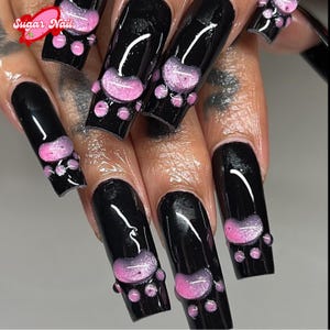 Pink Cat&#39;s Paw Nails, Cute Nail For Girl Everyday, Black Background On nails, Cat-Inspired Nail, Party Nail, Cosplay Festival Nails