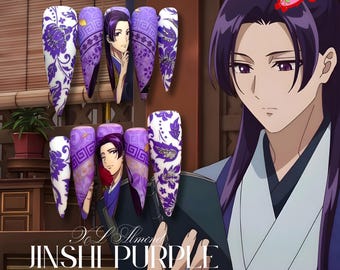 Apotheca.thy Diaries Nails, Jinsh.ii Inspired Nails, Purple Fake Nails, Anime Press On Nails, Extra Long Press On Nails, Cosplay Party Nails