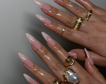 Elegant Clean Girl Ombre Press On Nails | Minimalist Sheer Pink French Fade Fake Nails | Long Stiletto Custom Nails for Wedding, Everyday