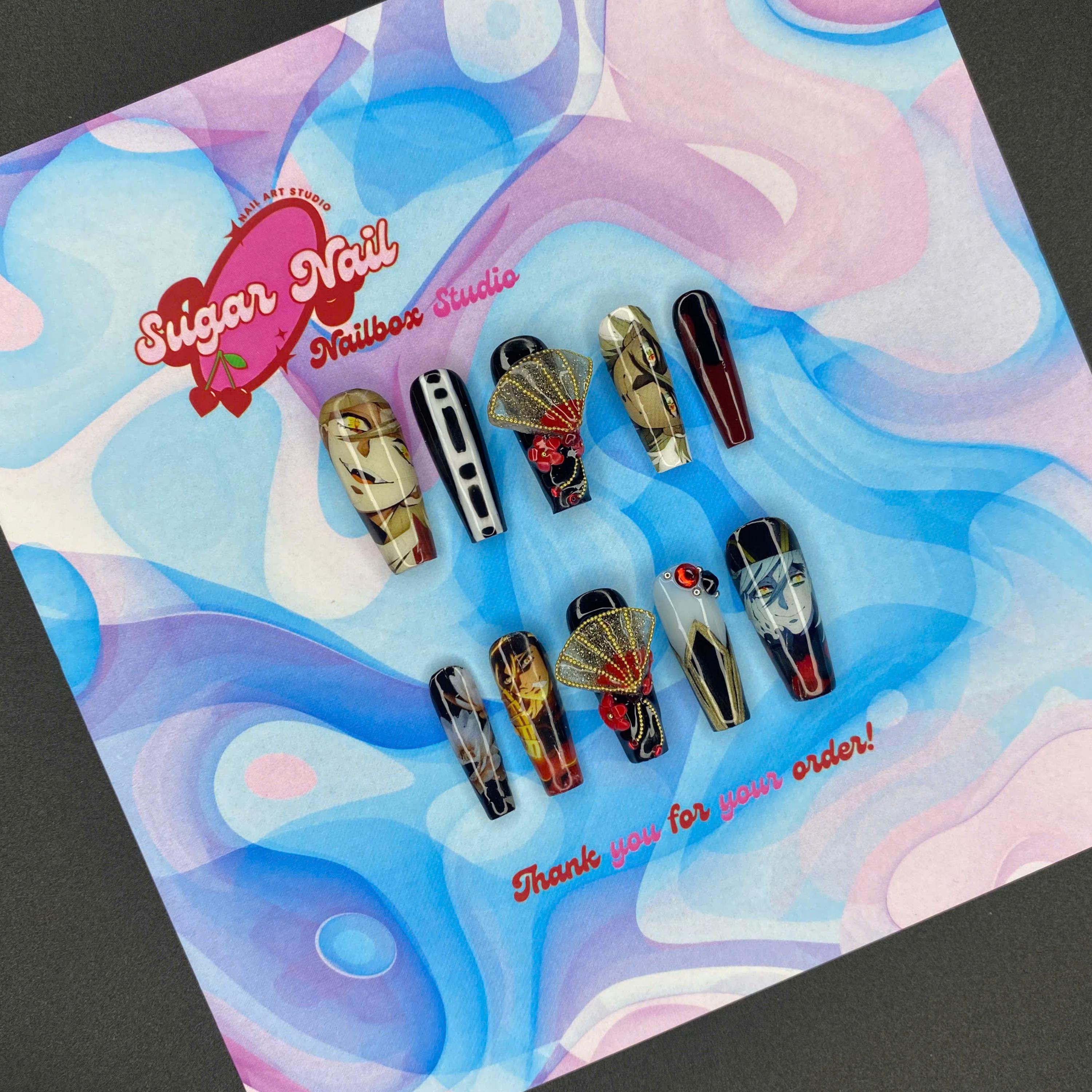 Dou.ma Devil Upper Moon 2 Press on Nails, 3D Pattern Nail Art