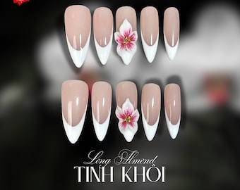 Elegant Orchid Bloom Press On Nails White French Stiletto Nails 3D Floral Accent Elegant Pink White Nail Art Handmade Nail Classic Delicat