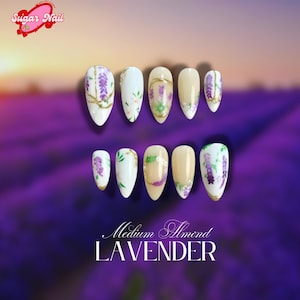 Lavender Bloom Press On Nails | Elegant Floral Nail Art | Spring Garden Press Ons | Hand-Painted Flower Fake Nails | Botanical Nail