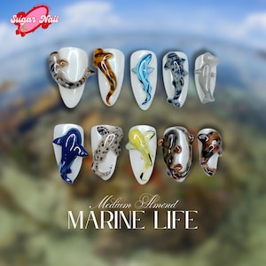 3D Fish & Ocean Animal Shark Dolphin Press On Nails – Handmade Nail Art | Custom Marine Life Summer Nail Set for Vacation or Gift