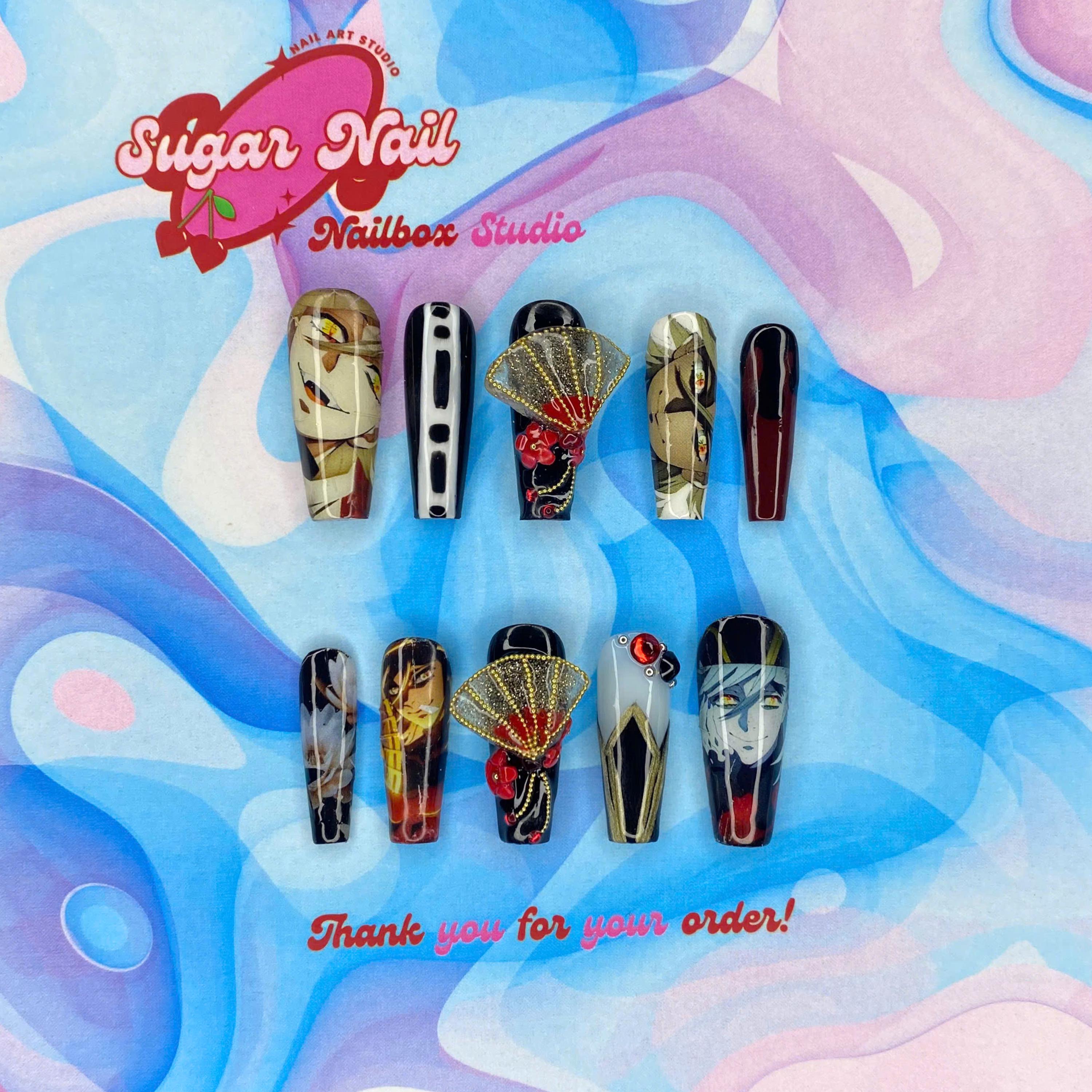 Dou.ma Devil Upper Moon 2 Press on Nails, 3D Pattern Nail Art