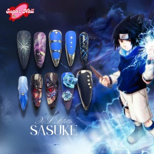 Rival Ninja Inspired Nails | Red & Blue Anime Gel Nail Set | Dark vs Light Aesthetic | Handmade Warrior Press-On Nails for Otaku