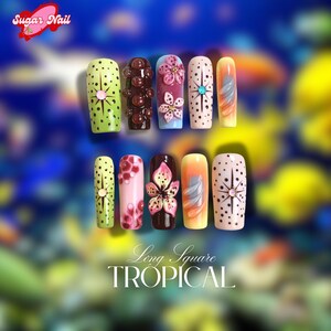 Spring 3D Floral Press On Nails – Hand-Painted Pastel Tulip & Blossom Nails, Rainbow Acrylic Fake Nails, Tropical Nail Art Set