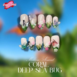 Floral Garden, Daily Nails | FreeStyle Forest-Inspired Secret Garden Nails | Custom 3D Butterfly Press On Nails  Floral Fake Nails Art