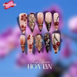 Cherry Colita 3D Cherry Tiger Print Aura Design Press Ons Flower Cherry Presss On Nails Cherry Hand-Painted Stiletto Nails Luxury Nails Fake