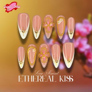 Milky White and Gold Flower Press On Nails, Elegant Handmade Bridal Nails, Simple Luxury Wedding Nail Set, Reusable Acrylic Nails