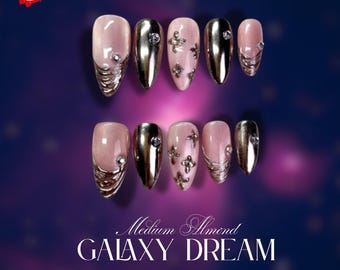Luxury Pink Press On Nails Long nails | Claret nails | Glitter nails | Bling glam nails | Aura nails | Elegant Nails | Wedding Nails