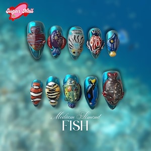 Marine life, Fish nails, 3D Ocean Animal, Handmade Shark, Dolphin, Fish Nail Art | Custom Marine Life, Summer Nail Set for Vacation or Gift