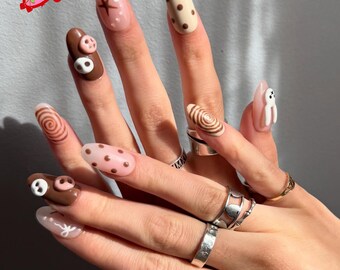 Presse dessert kawaii sur les ongles | Ours 3D, crème glacée, ongles en acrylique bonbon | Faux ongles faits main pastel doux avec joli lapin, détails étoiles