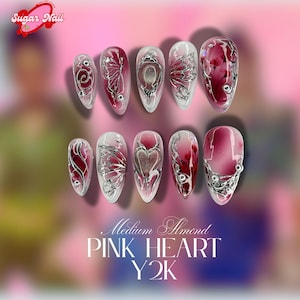 Pink Chrome Y2K Press On Nails – Long Stiletto Nails with Black Zebra Print & 3D Aurora Accents – Handmade Trendy Gothic Nail Set