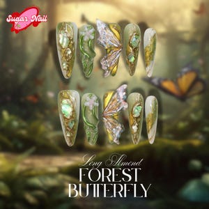 Fairycore Pastel Press-On Nails | Pastel Nature-Inspired Nail | Dreamy Iridescent Design | Butterfly 3D Nail Art | Nature-Inspired