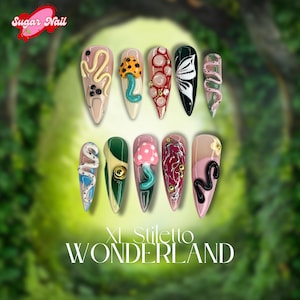 Mushrooms, Snakes with 3D Forest Fairycore – Handmade Nature Nail Art with Butterflies & Plants Press On Nails – Whimsical Y2K Nail Set