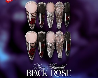 Gothic Purple Black Chrome Press On Nails – 3D Edgy, Nail Art with Dark, Glam Vibes – Handmade Nail, False Nails, for Alternative Style