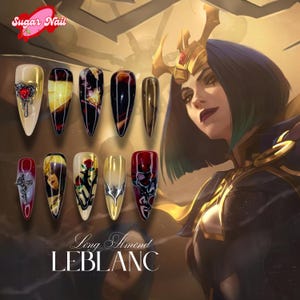 Leb.lanc Gamer Inspried Nails, Lol For Game Lover, Dark Red Rose with Yellow and Luxury Charm, Heart 3D in Mid of Thumpnails, Gift For Gamer