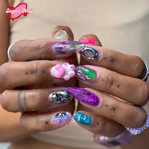 Cat Paw Press On Nails – Handmade Nail Box with Mismatched Tips – Bold Style for Party or Picnic - Quirky Look for Daily Fashion & Events