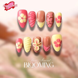 Yellow Floral, Cute Art Nails, Summer Press On Nails, Yellow Ombre & Daily Accent Nails, Hand-Painted Floral Design, Sweet Nail For Her