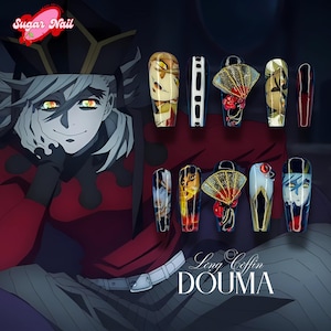 Dou.ma Devil Upper Moon 2 Press On Nails, 3D Pattern Nail Art, Handmade Demon Slayer Anime Nails, Gothic DM False Nails, Sweet Gift For Fan