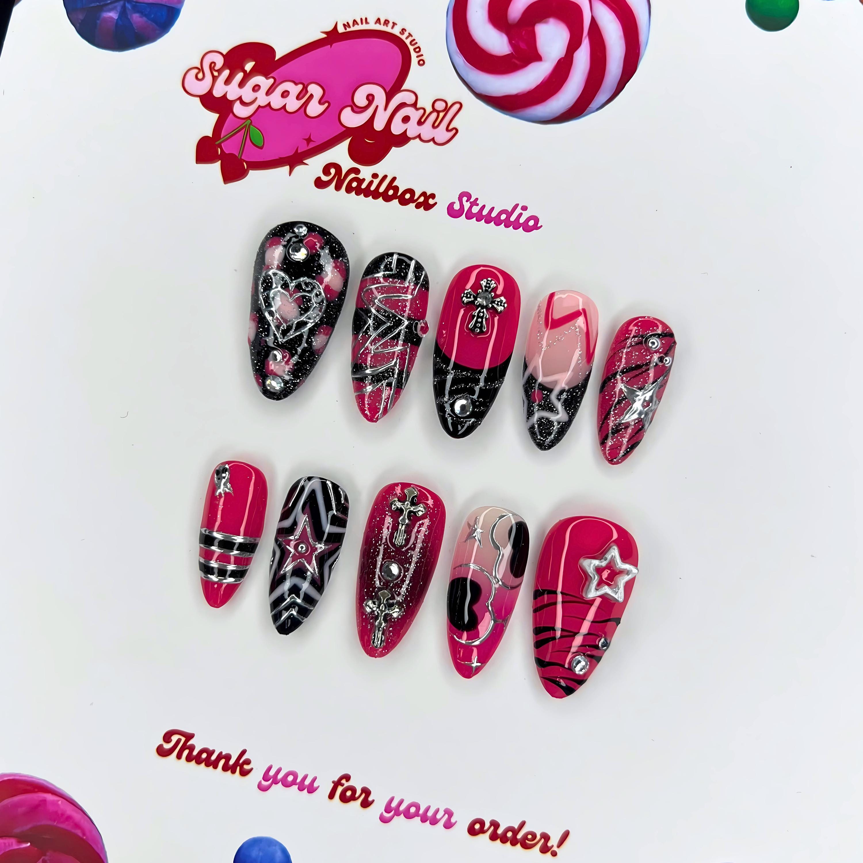 Starliz Zebra Nails, Y2K Style With Heart Charm and Something Like