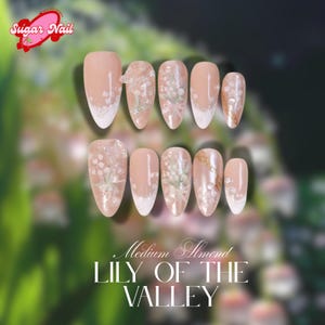 Weding nails, Custom Hand painted Acrylic nails, lily of the valley flower nails, 3D Press On Nail,French Press On Nails, Nail Art,Girl gift