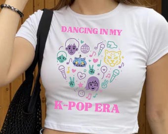 Top corto con iconos de corazón demoníaco de K-Pop, camiseta de K-pop estilo anime, regalo de música pop coreana, atuendo lindo de ídolo K-pop para chicas, camiseta para conciertos y encuentros con fans.