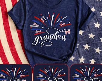 Custom 4th of July Grandma Shirt, Personalize Grandma With Kids Names TShirt, Patriotic 4th of July T-Shirt, Independence Day Tee