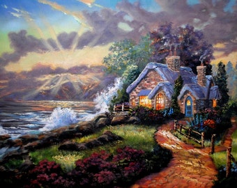 Half Off Sale - Oil Painting Rendition Thomas Kinkade by Kathy McCartney
