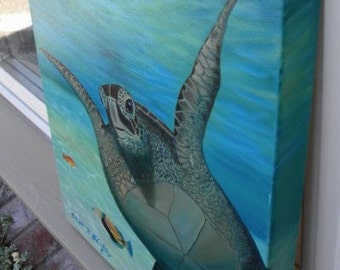 Sea Turtle - Happy Honu Green Sea Turtle original art work by McCartney
