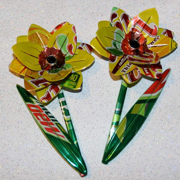 Recycled Soda Can Art--Multi Dimension Daffodil Pair- Magnets