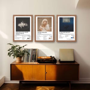3er-Set Individuelle moderne Musikwandkunst, Album Tracklist Print, gerahmtes Popdekor, Geschenk für Fans