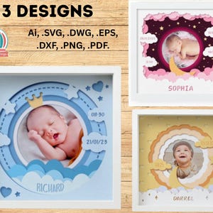Baby Schatten Box SVG Bundle | 3D-Geburtszahlen-Rahmen | Neugeborenen Andenken Laser Cut Dateien