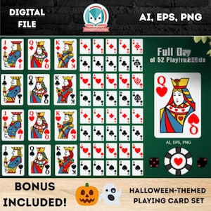52 Spielkarten SVG-Bundle | Druckbares Poker Black Jack Solitaire Deck | Vektor-Spiel-Assets