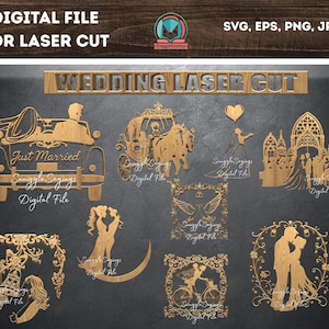 Hochzeitspaar SVG Bundle - Romantische Laser Cut Schilder, Florale Elemente und Silhouette Dekor für Cricut Glowforge Crafts, Paar Silhouetten
