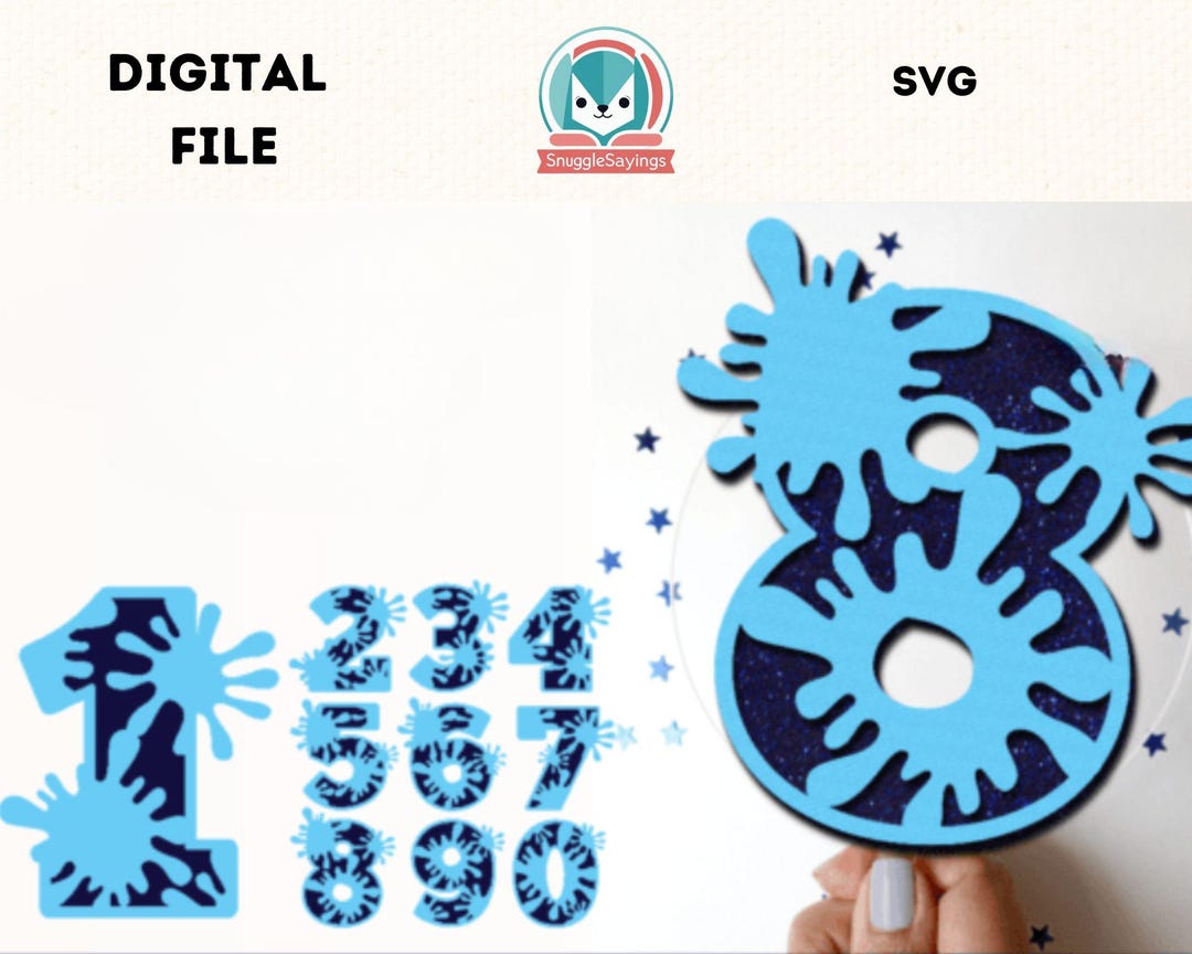 Splash Numbers Cake Topper 3D SVG Layered Birthday Number Cut Fileskids ...
