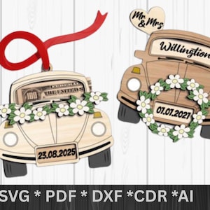 Hochzeit Auto Geldhalter Gerade verheiratet Geschenk SVG Geldhalter Hochzeit SVG, Paar Geschenk Dekoration, für Glowforge, Cricut, CNC