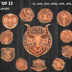 12 sterrenbeeld lasergesneden SVG-bundel | Astrologie symbool digitale bestanden voor Cricut Glowforge | Horoscoop kunst aan de muur SVG